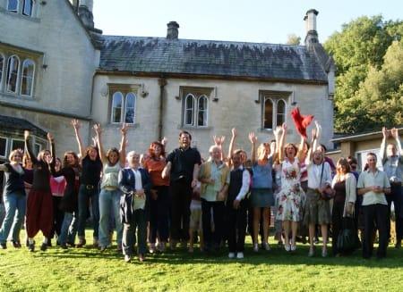 Jumping Students - Outside Hawkwood College
