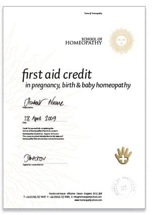 Homeopathy First Aid Certificate for Baby Homeopathy First Aid Certificate for Baby